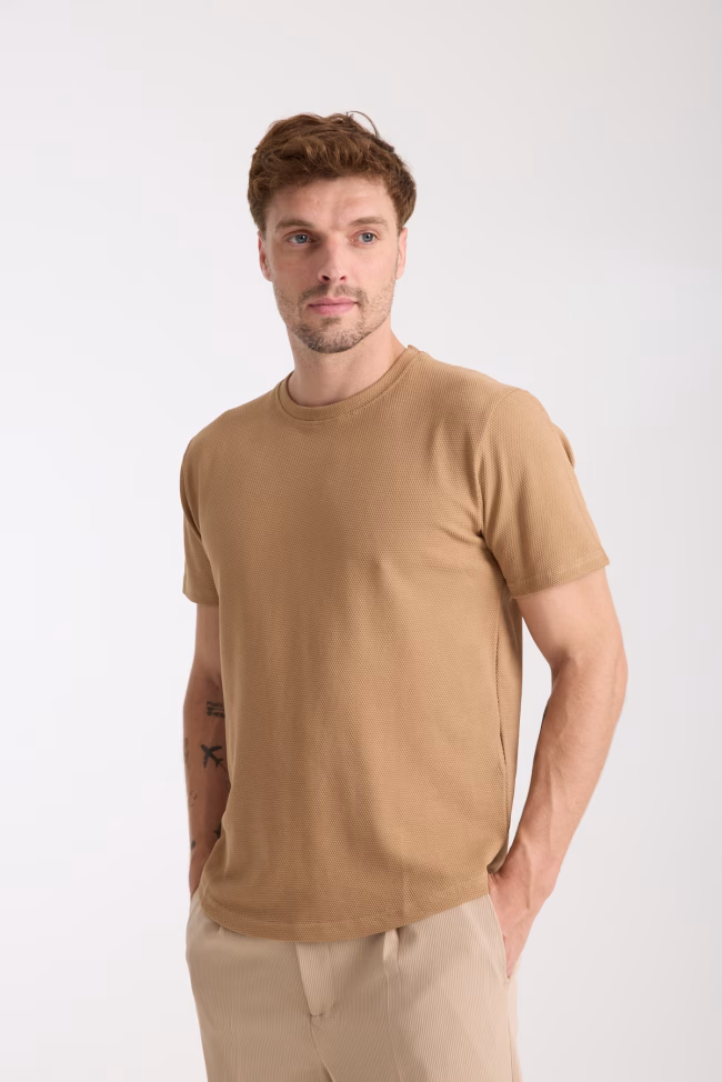 Erkek Tshirt Sütlü Kahve %100 Pamuk - Görsel 2