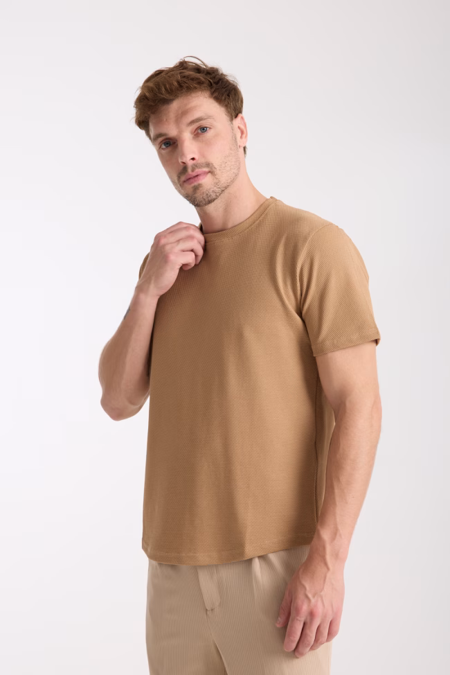 Erkek Tshirt Sütlü Kahve %100 Pamuk - Görsel 3