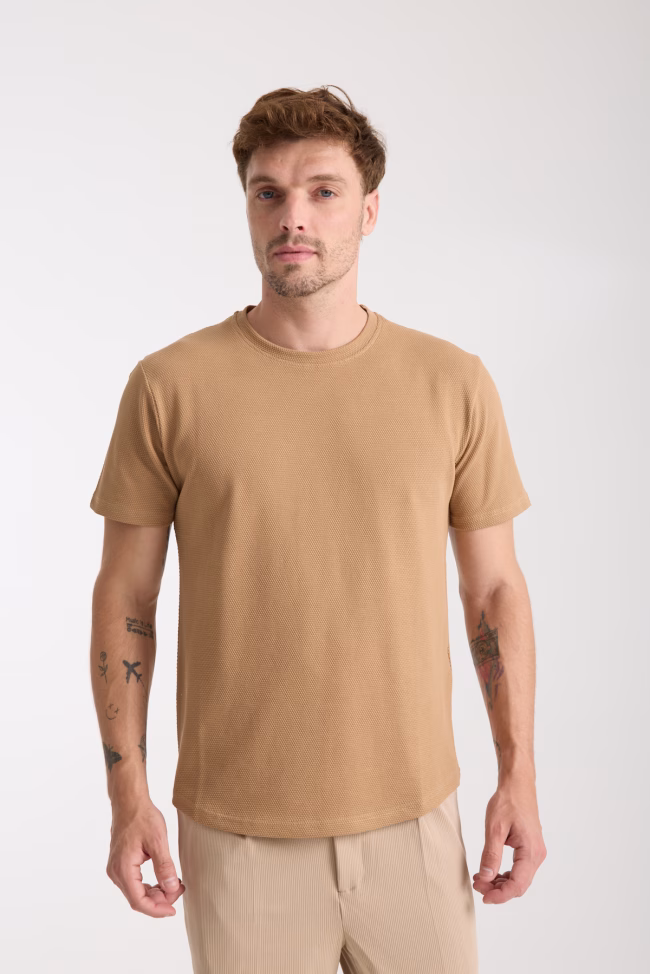 Erkek Tshirt Sütlü Kahve %100 Pamuk - Görsel 4