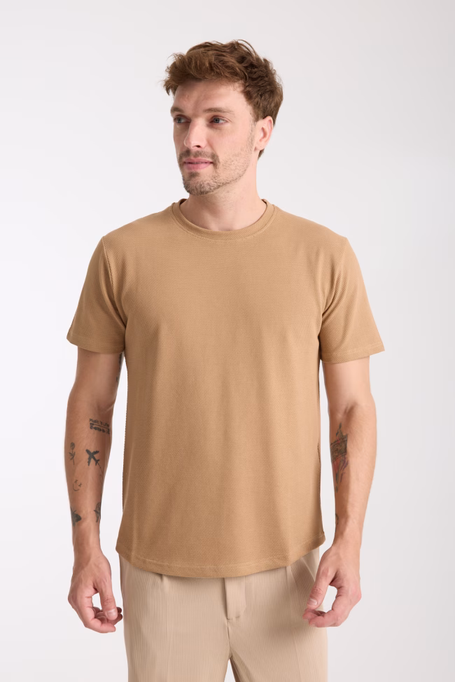Erkek Tshirt Sütlü Kahve %100 Pamuk - Görsel 5
