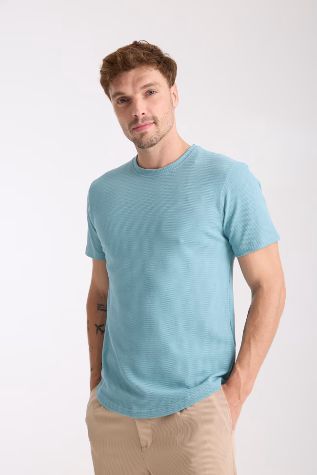 Erkek Tshirt Mavi %100 Pamuk - Görsel 10