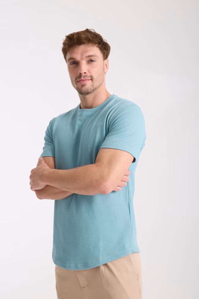 Erkek Tshirt Mavi %100 Pamuk - Görsel 2