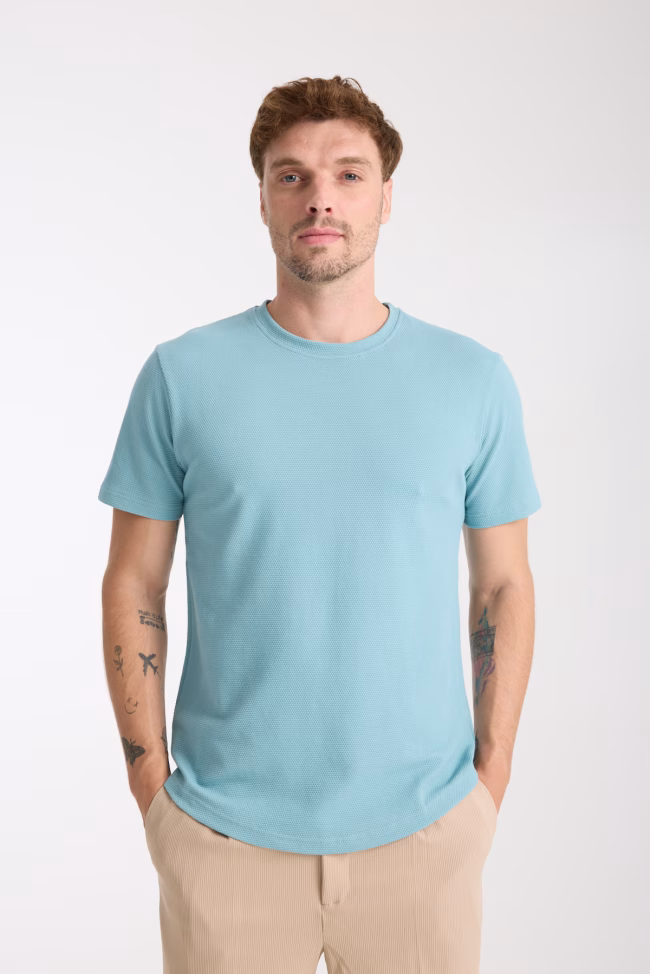Erkek Tshirt Mavi %100 Pamuk - Görsel 3