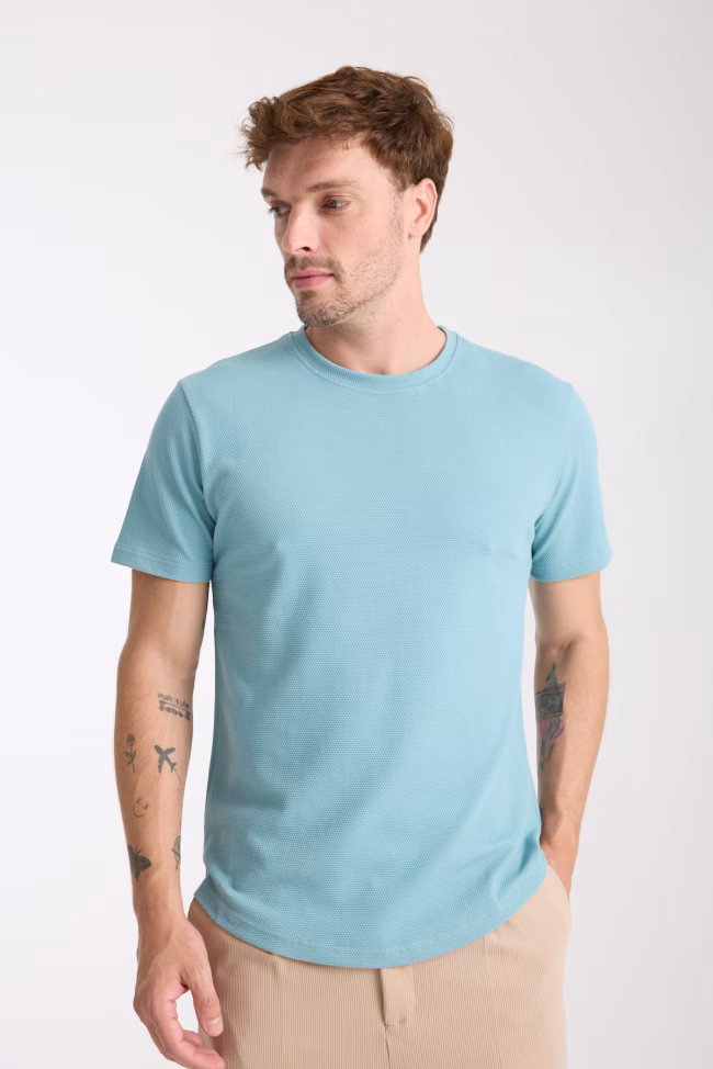 Erkek Tshirt Mavi %100 Pamuk