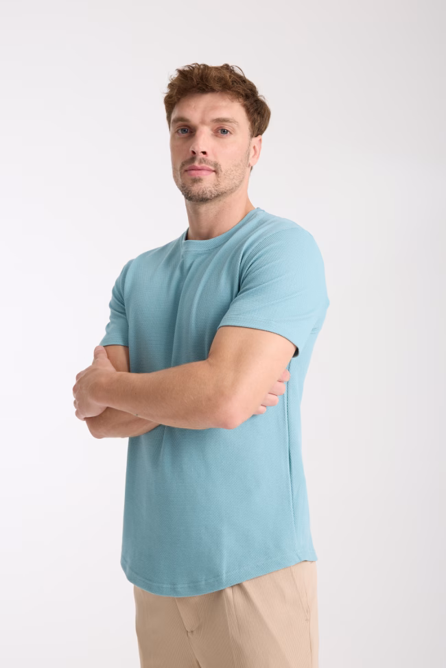 Erkek Tshirt Mavi %100 Pamuk - Görsel 5