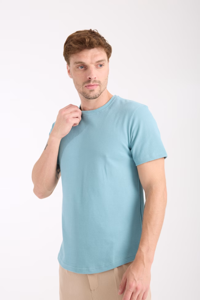 Erkek Tshirt Mavi %100 Pamuk - Görsel 6