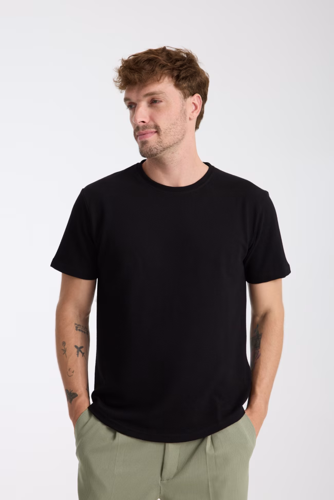 Erkek Tshirt Siyah %100 Pamuk - Görsel 7